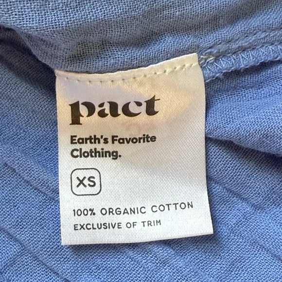 Pact Organic Cotton Gauze Throw And Go Blue Dress Size XS Bohemian Beach Coastal - Picture 7 of 8